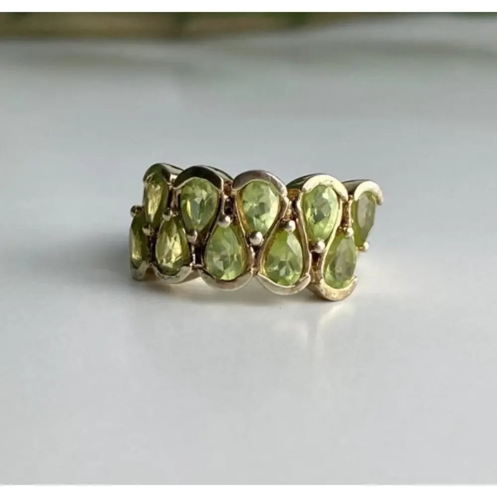 925 Sterling Silver Gold Plated Peridot Ring Size 6.5